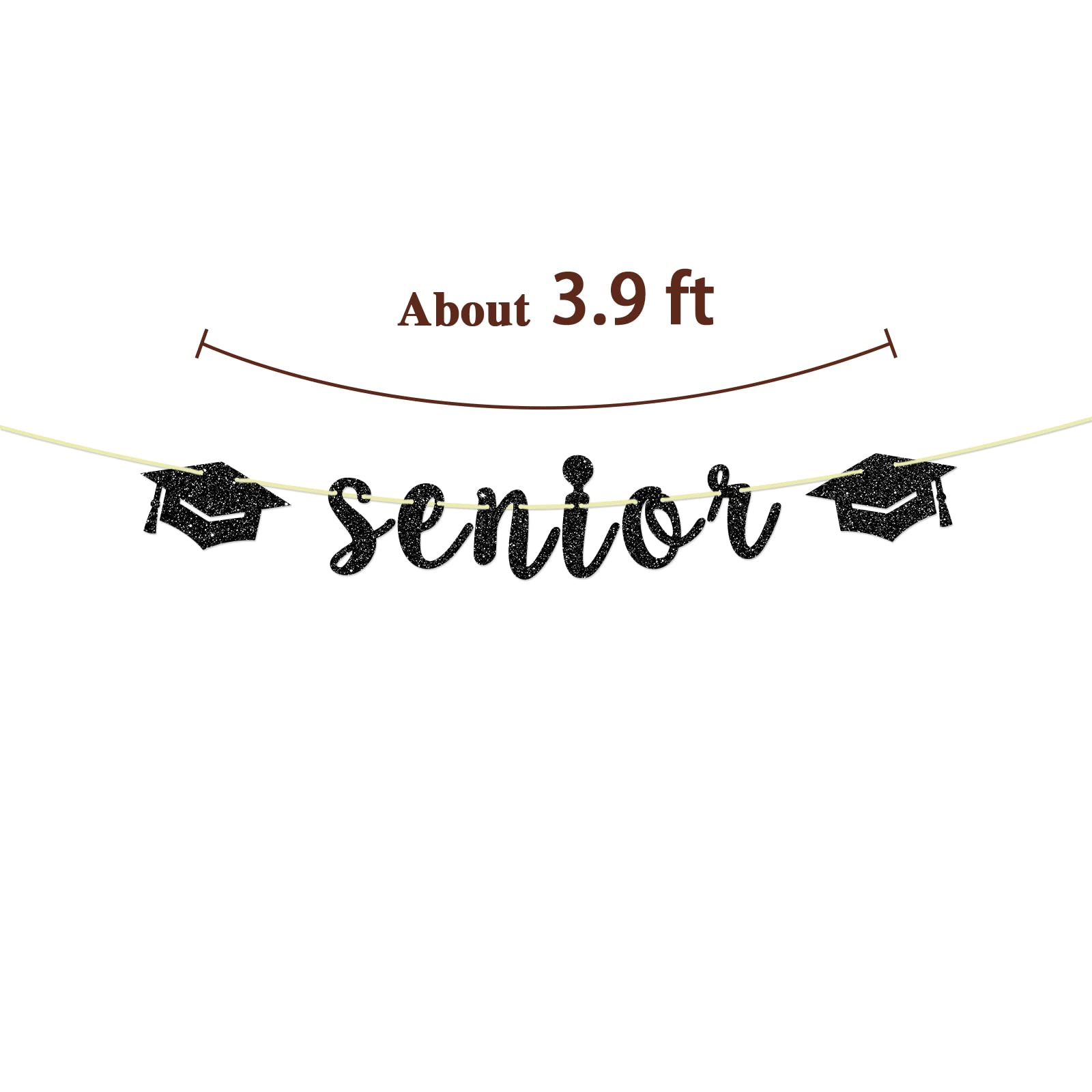 Glitter Senior Banner - Graduation Party Decoration, Class of 2024 Grad Party Supplies, Congrats Grad Party Decor - Black