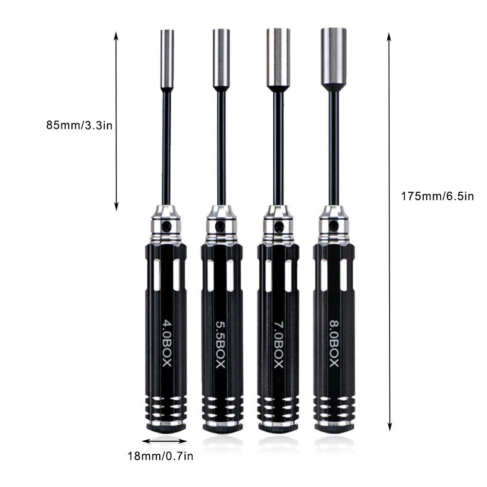 Drone Tool kit - 4Pcs Hex Nut Drivers Screw Driver - 4.0mm nut Driver 5.5mm 7.0mm 8.0mm Hexagonal Head Nut RC Socket Screwdriver for RC Model Helicopter Boat Cars