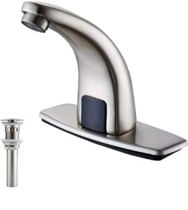 automatic sensor touchless bathroom faucet brushed nickel eletronic motion activated hands-free include pop up drain overflow lavatory vanity bath sink faucet,touch-free solid brass