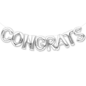 partyforever big silver congrats balloon banner 16 inch letters for graduation party decorations and supplies