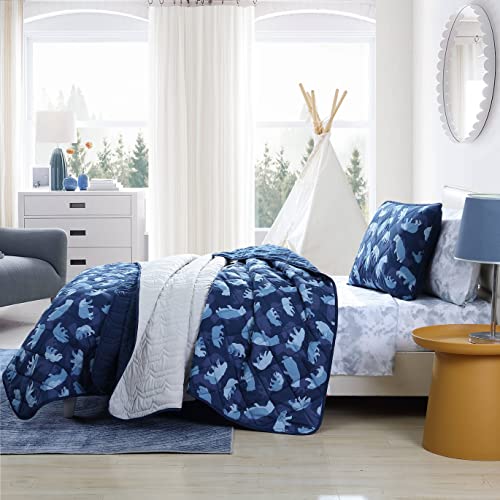 Eddie Bauer - Full Size Quilt Set, Reversible Kids Bedding with Matching Shams, Ideal for Toddler Bedding Set (Camp Camo Navy, Full)