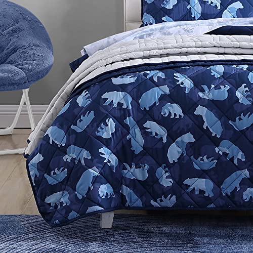 Eddie Bauer - Full Size Quilt Set, Reversible Kids Bedding with Matching Shams, Ideal for Toddler Bedding Set (Camp Camo Navy, Full)