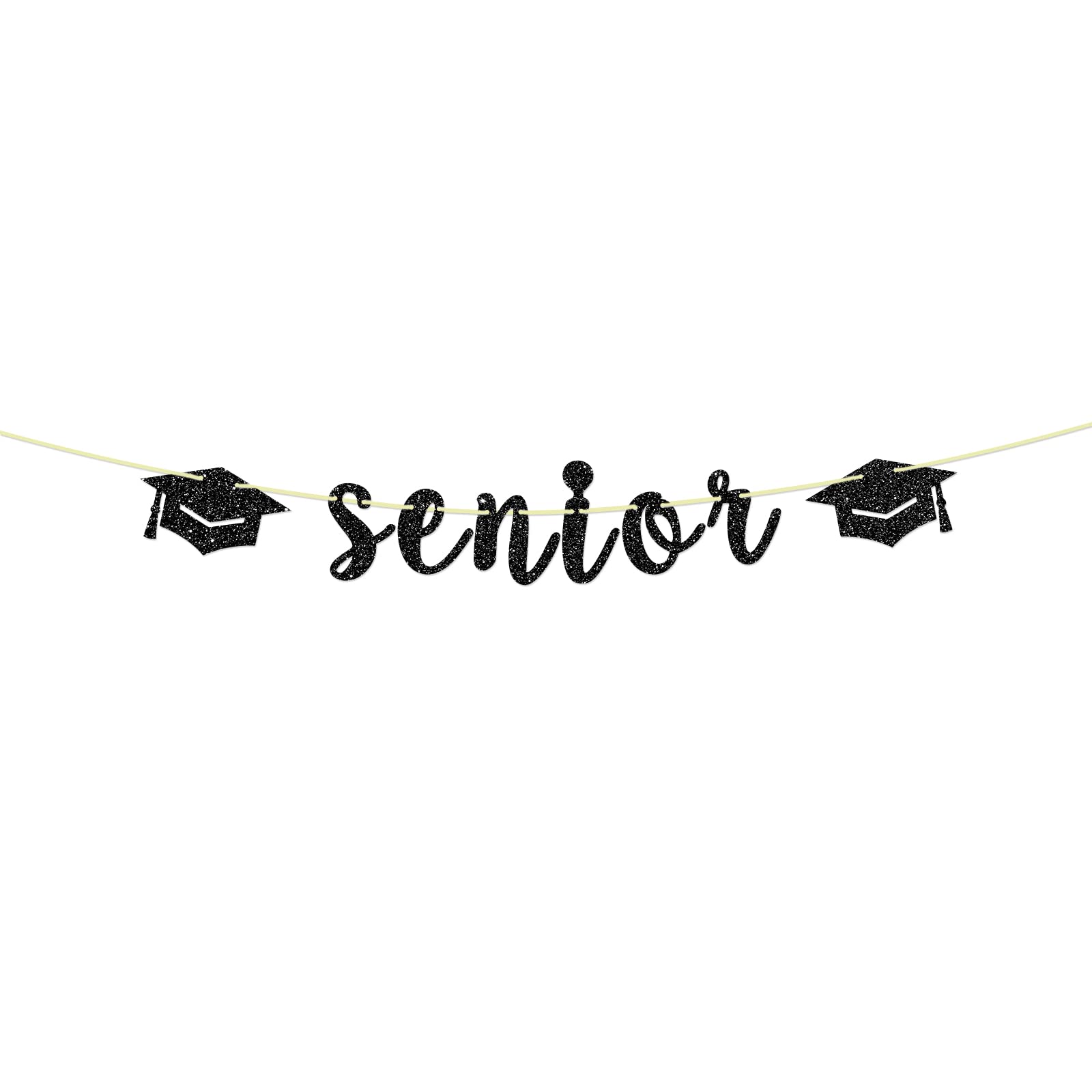 Glitter Senior Banner - Graduation Party Decoration, Class of 2024 Grad Party Supplies, Congrats Grad Party Decor - Black