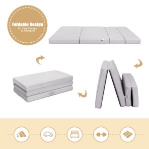 KOMFOTT 4- Inch Tri Folding Mattress Twin XL Size, Foam Mattress with Removable & Washable Cover, Trifold Guest Bed Foam Mattress Sofa Bed Sleeper