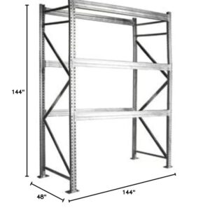 Shelving Inc. 48"d x 144"w x 144"h - 3-Tier Galvanized Teardrop Pallet Rack Starter Unit, No Decking, 6-1/2"h Beams, Weight Capacity 7160lbs Per Level