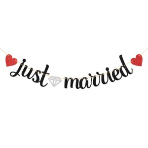 just married banner, wedding/engaged party decorations, shining bridal shower banner, mr and mrs romantic wedding party, black red