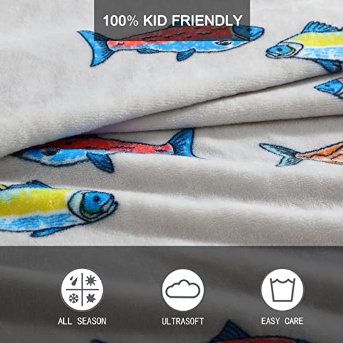 Eddie Bauer Kids - Throw Blanket, Super Soft & Cozy Kids Fleece Bedding, Playful Home Decor (Fish Lake Grey, 50" x 60")