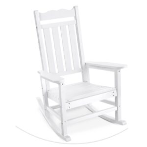 stoog oversized outdoor rocking chair with 400 lbs weight capacity, weather resistant, hips plastic porch rocker, for backyard, lawn, fire pit, garden and indoor (white)