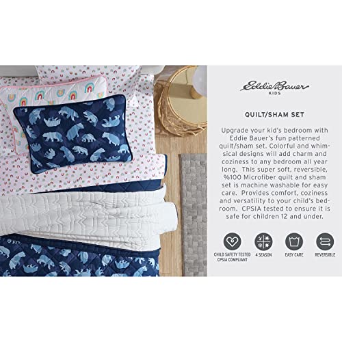 Eddie Bauer - Full Size Quilt Set, Reversible Kids Bedding with Matching Shams, Ideal for Toddler Bedding Set (Camp Camo Navy, Full)