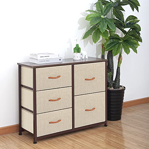 AZL1 Life Concept Storage Dresser Furniture Unit-Large Standing Organizer Chest for Bedroom, Office, Living Room, and Closet-5 Drawer Removable Fabric Bins, Beige