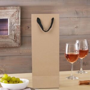 Brown Wine Bottle Gift Bags Bulk,10 Pack Kraft Paper Gift Bags with Handles 4x4x14 inch for Champagne Alcohol