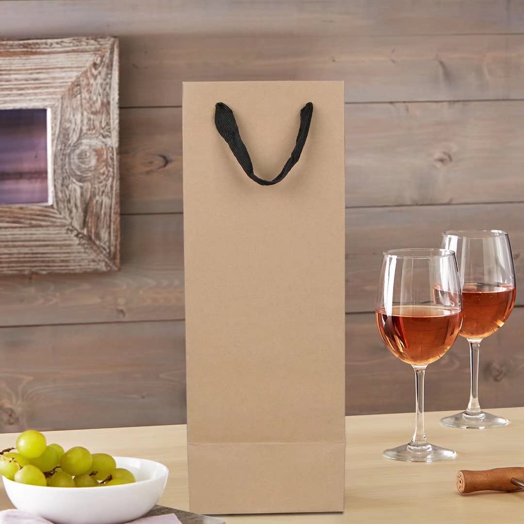 Brown Wine Bottle Gift Bags Bulk,10 Pack Kraft Paper Gift Bags with Handles 4x4x14 inch for Champagne Alcohol