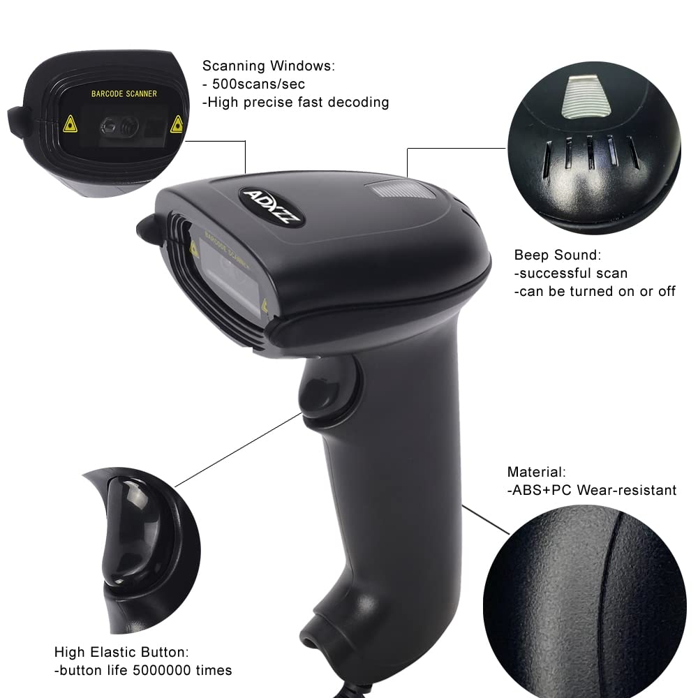 Handheld USB Barcode Scanner Wired,QR Code Scanner with USB Cable,Read 1D,2D,Data,Matrix, PDF417,Maxicode,Screen Scanning Fast and Precise for Mobile Payment,Supermarket, Retail Store, etc,Black