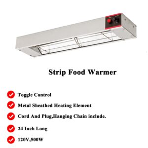 KOUDA 24'' Food Heat Lamp Overhead Food Warmer Commercial Infrared Strip Heater with Cord & Plug,120V,500 Watts (24 Inch), Silver