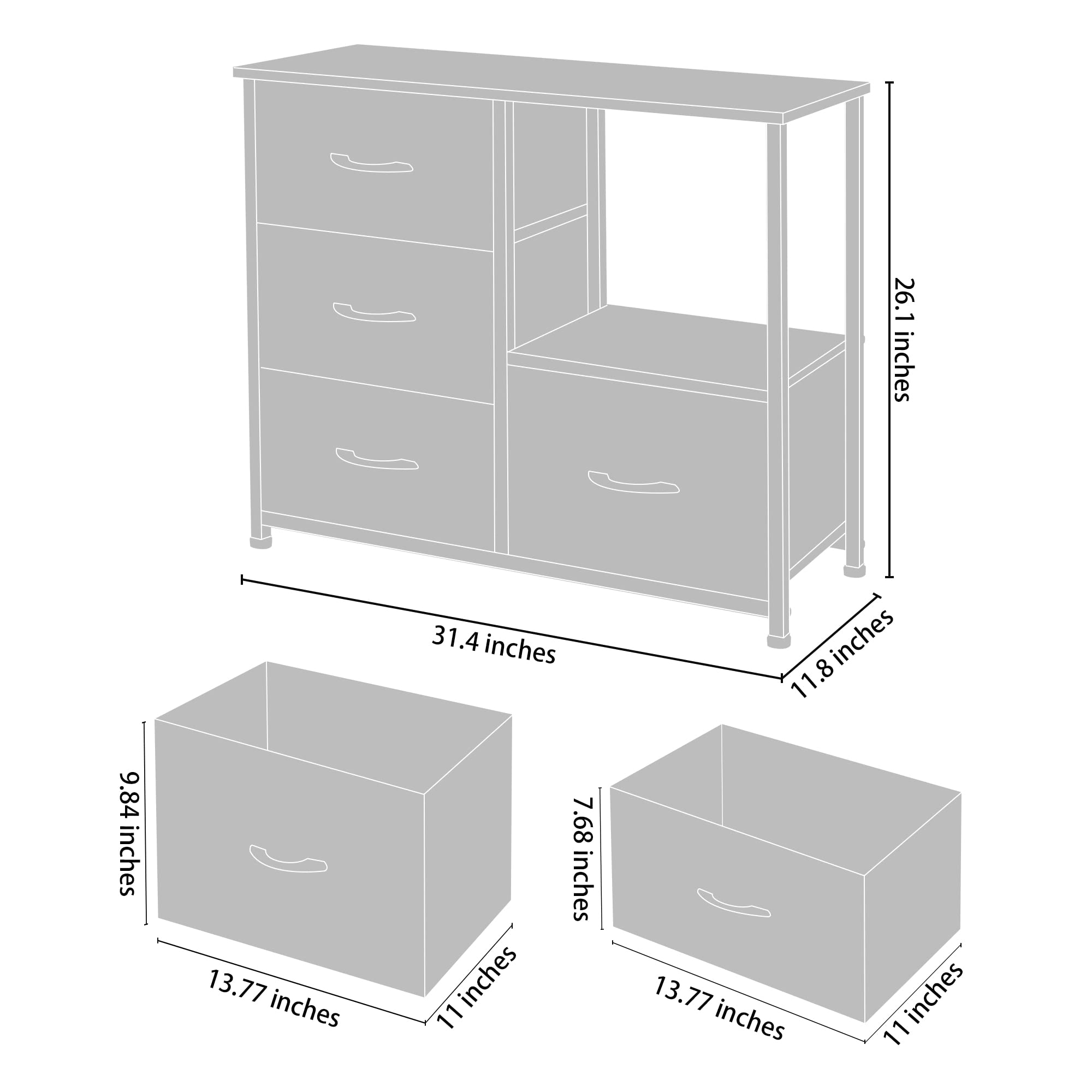 AZL1 Life Concept Storage Tower with Shelves, 4 Drawers Closet Organizer, Night Stand, Fabric Bins, Versatile Cabinet, Dresser for Bedroom, Living Room, Hallway, Wood Handles, Beige