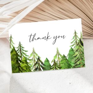 50 Green Forest Trees Thank You Cards, Watercolor Greenery Thank You Note Cards, 4''x6'' Woodland Thank You Cards