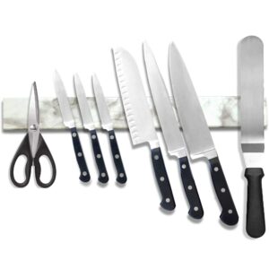 sumpri magnetic knife holder for wall (16inch -stainless steel) magnet knife strip -strong powerful knife rack storage display organizer-securely hang your knives on a multipurpose kitchen bar-marble