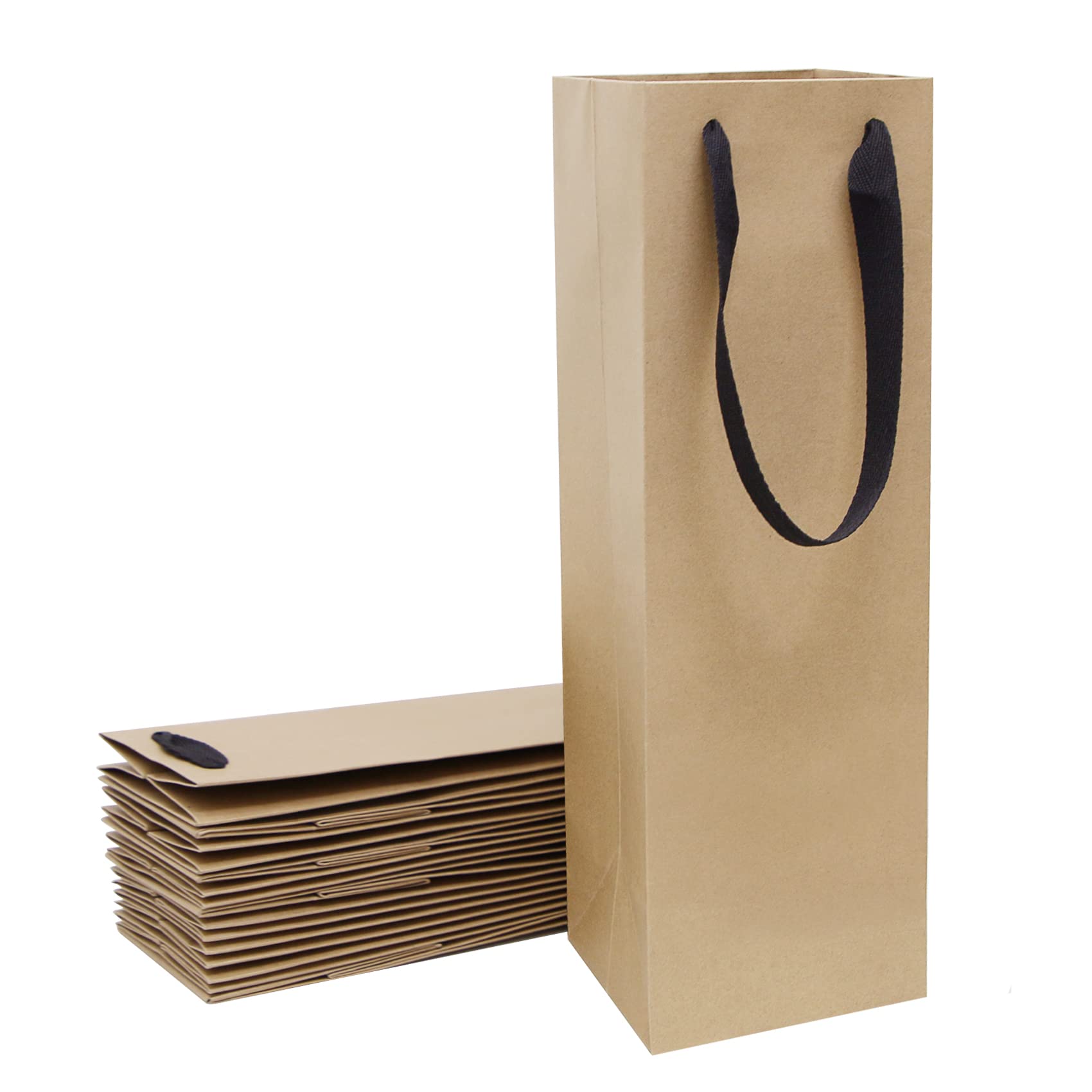 Brown Wine Bottle Gift Bags Bulk,10 Pack Kraft Paper Gift Bags with Handles 4x4x14 inch for Champagne Alcohol