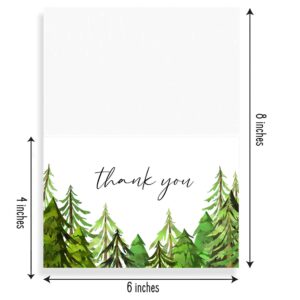 50 Green Forest Trees Thank You Cards, Watercolor Greenery Thank You Note Cards, 4''x6'' Woodland Thank You Cards