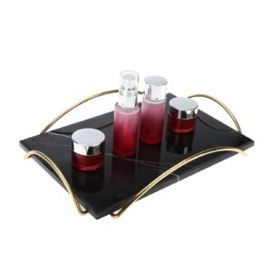 highfree marble stone decorative tray, perfume tray with copper-color metal handles, handmade real marble tray catchall tray trinket tray for counter, vanity, dresser & nightstand (black)