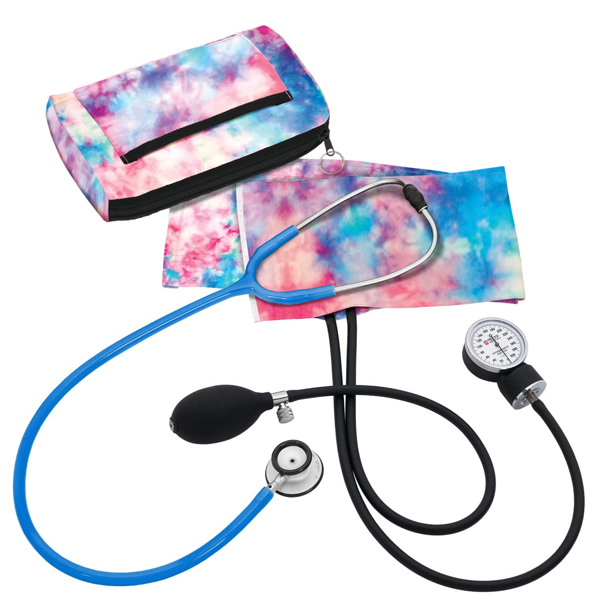 Prestige Medical Adult Aneroid Sphygmomanometer/Clinical Lite™ Stethoscope Kit, Tie Dye Cotton Candy Sky (Model: A121-CCS)