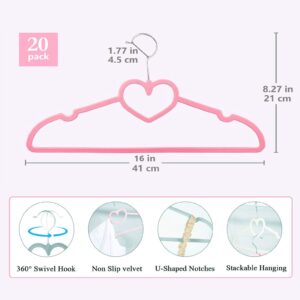 JIUXCF Velvet Hangers 20 Pack, 16" Non Slip Adult Hangers, Slim Clothes Hanger with 360 Degree Swivel Hook - Durable & Cute for Coats, Shirts, Dress (Pink)