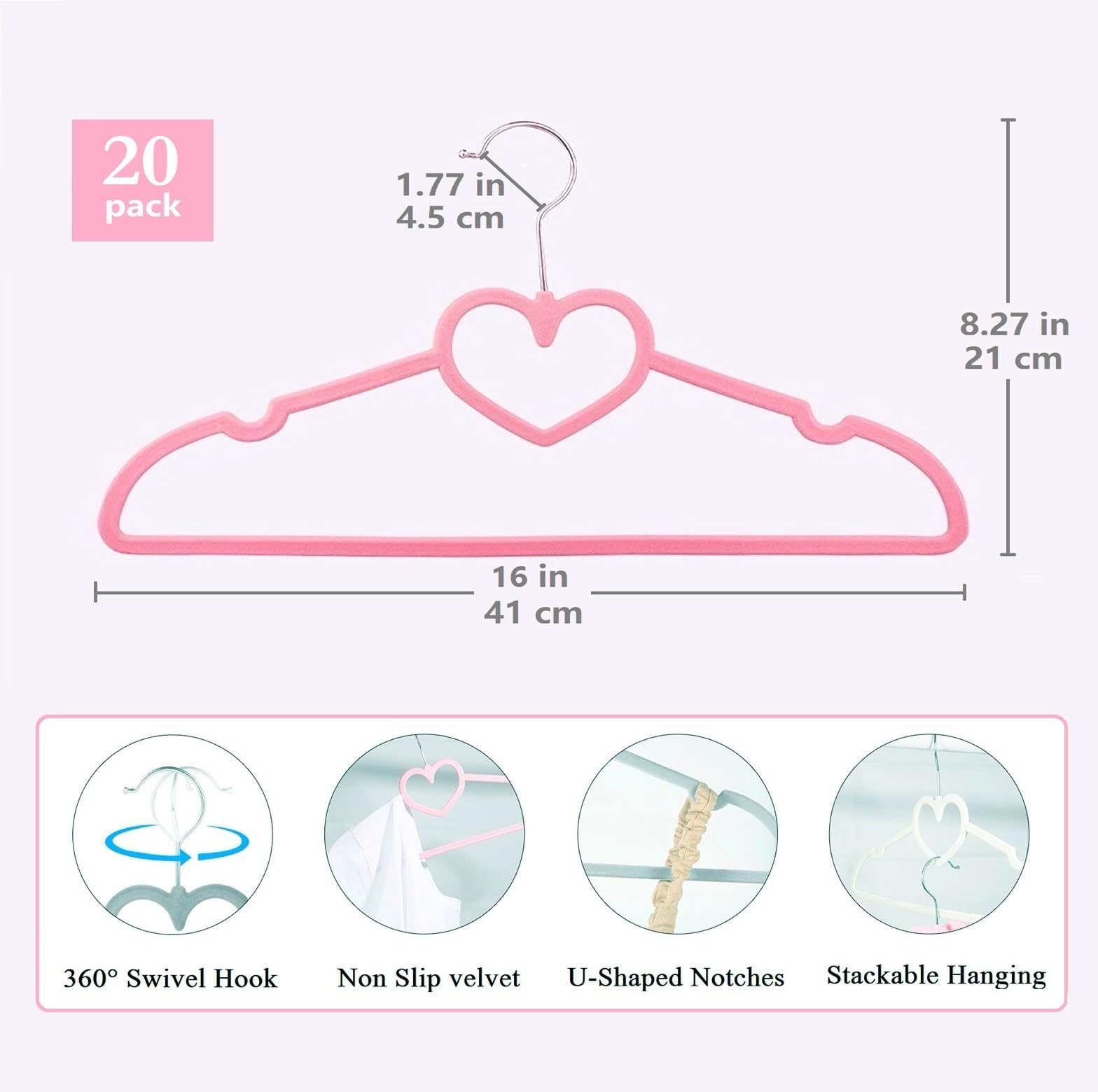 JIUXCF Velvet Hangers 20 Pack, 16" Non Slip Adult Hangers, Slim Clothes Hanger with 360 Degree Swivel Hook - Durable & Cute for Coats, Shirts, Dress (Pink)