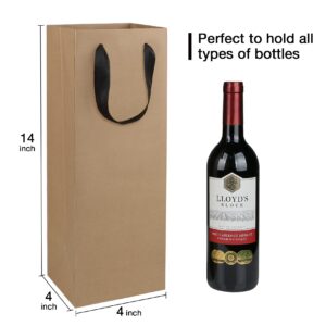 Brown Wine Bottle Gift Bags Bulk,10 Pack Kraft Paper Gift Bags with Handles 4x4x14 inch for Champagne Alcohol