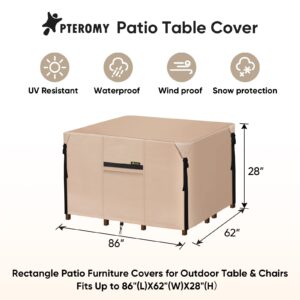 PTEROMY Waterproof Patio Table Cover, Heavy Duty 600D Canvas Patio Furniture Covers for Outdoor Dining Table and Chairs (Beige, 86''x 62'')