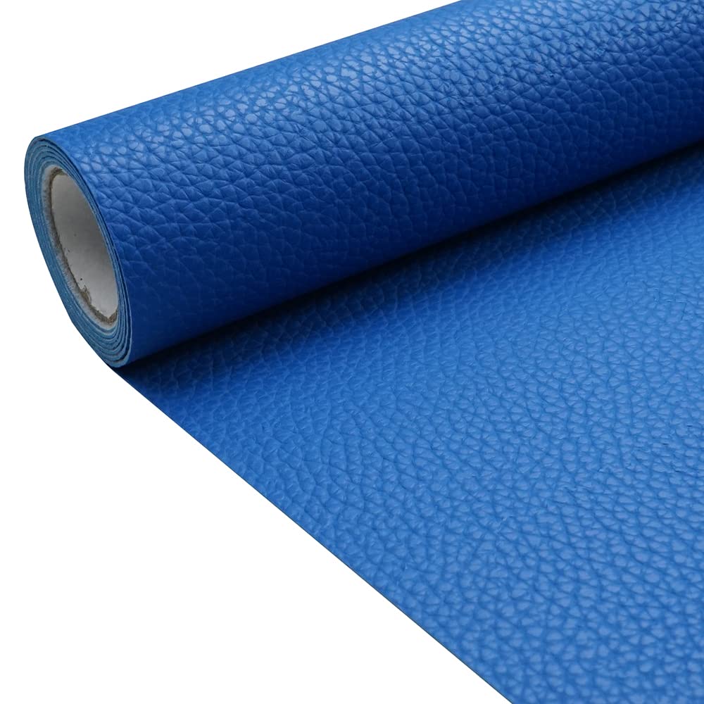 Blue Litchi Texture PU Fabric Leather 11.8x53.14 Inch（30x135 CM） 1.13mm Thick Faux Synthetic Leather Material for Upholstery Crafts, DIY Sewings, Sofa, Handbag, Earrings, Hair Bows Decorations