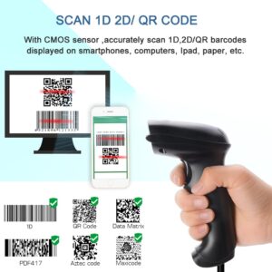 Handheld USB Barcode Scanner Wired,QR Code Scanner with USB Cable,Read 1D,2D,Data,Matrix, PDF417,Maxicode,Screen Scanning Fast and Precise for Mobile Payment,Supermarket, Retail Store, etc,Black