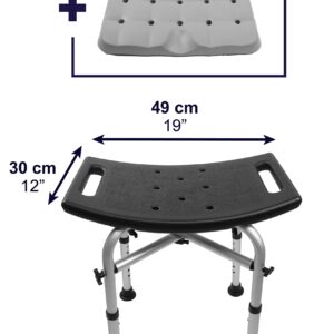 KMINA - Heavy Duty Shower Stool Padded (330 lb) with Double Reinforced Crossbar and Cushion, Shower Stool for Inside Shower, Shower Chair for Bathtub, Black Shower Seat Free Assembly - Made in Europe