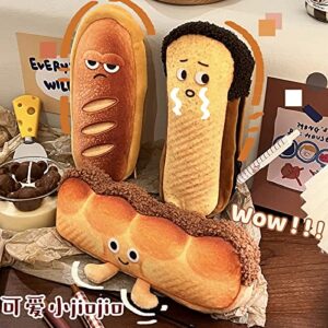 CmfyArt Creative Cute Novelty Funny Face Simulation Real Food Theme Toast Hotdog Bread Character Soft Stuffed Surface Clothes Zipper Pencil Box Pencil Case Pencil Holder Pouch -Hotdog