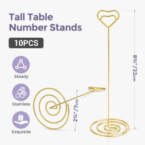 HomWanna Table Number Holders 10Pcs - 8.75 inch Heart Shaped Place Card Holder Tall Table Number Stands for Wedding Party Graduation Reception Restaurant Home Centerpiece Decoration Memo (Gold)