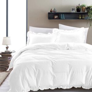 100% Cotton 600 Thread Count 3 Piece Frilled Duvet Set, 1 Piece Edge Ruffle Frilled Duvet Cover With Zipper Closure & Corner Ties And 2 Pillow Cover (King/California King Size, White)