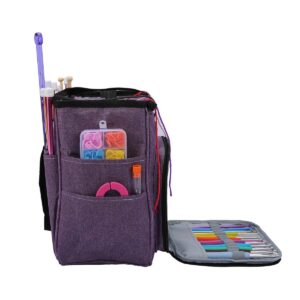 Knitting Yarn Bag, Portable Crochet Storage Tote Bag for Crochet Hooks, Knitting Needles, Yarn Skeins,Knitting Accessories Organizer,Suitable for Beginners and Experienced Crochet Lovers (Purple)