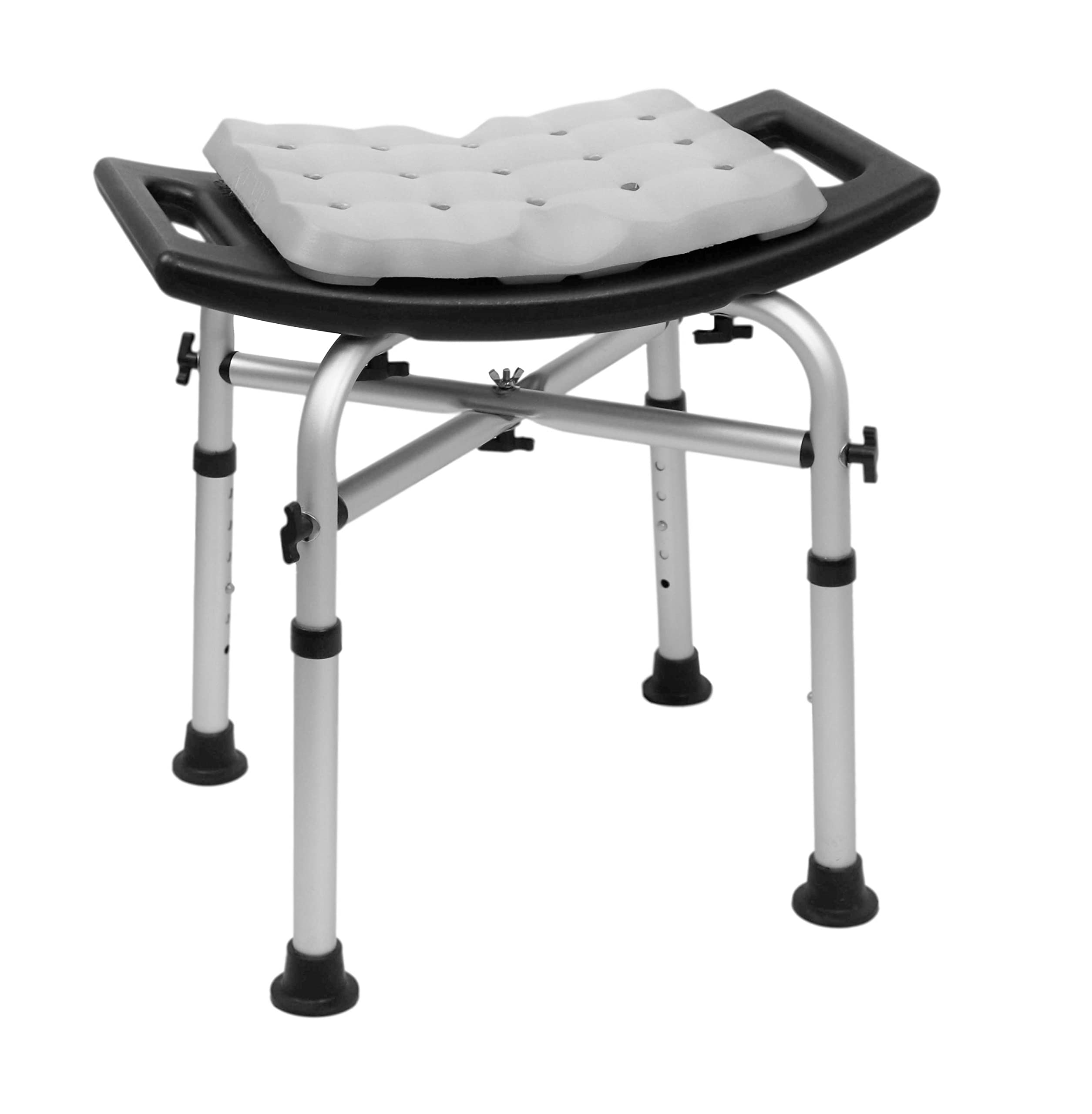 KMINA - Heavy Duty Shower Stool Padded (330 lb) with Double Reinforced Crossbar and Cushion, Shower Stool for Inside Shower, Shower Chair for Bathtub, Black Shower Seat Free Assembly - Made in Europe