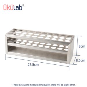 Okulab Test Tube Rack, 30 Holes Stainless Steel Test Tube Racks, with Extended Edges Providing Handles, Suitable for Tubes of Dia.≤21mm, Round Holes Test Tube Holder, for Classroom, Lab,TTRS30B1