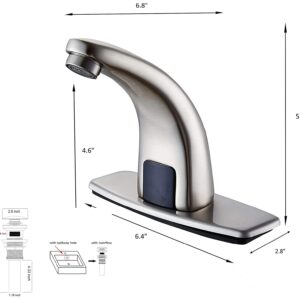 Automatic Sensor Touchless Bathroom Faucet Brushed Nickel Eletronic Motion Activated Hands-Free Include Pop Up Drain Overflow Lavatory Vanity Bath Sink Faucet,Touch-Free Solid Brass