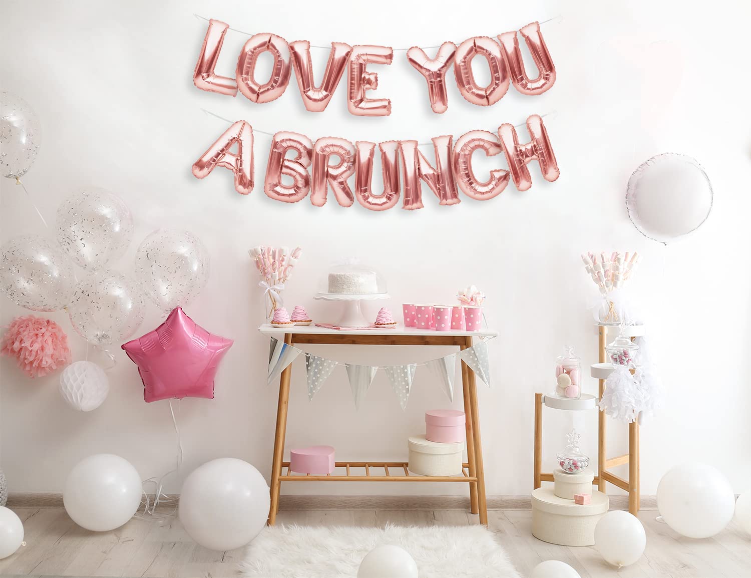 PartyForever Rose Gold LOVE YOU A BRUNCH Balloons Banner Bachelorette Party Decorations and Bridal Shower Supplies Sign