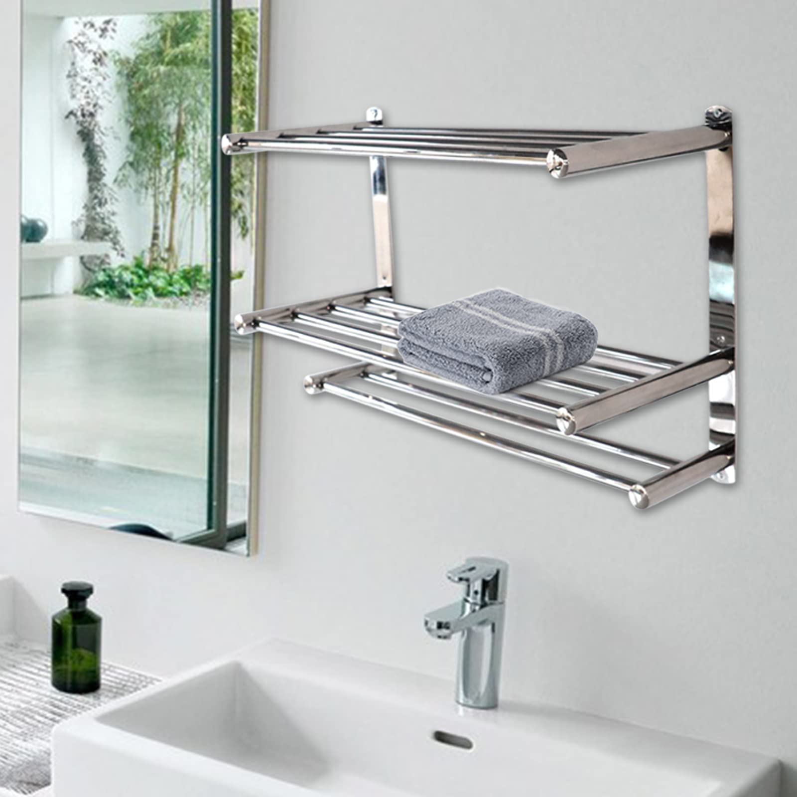 3-Tier Bath Towel Bar,24Inch Multilayer Towel Rack Stainless Steel Wall Mounting Shelf Bathroom Shelf with Towel Bars for Kitchen Bathroom