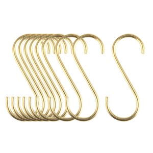 mewuthede brass s hooks s-shaped hook, 10 pcs heavy duty s hooks for hanging kitchen pots and pans, office, bathroom, closet, outdoor, widely used