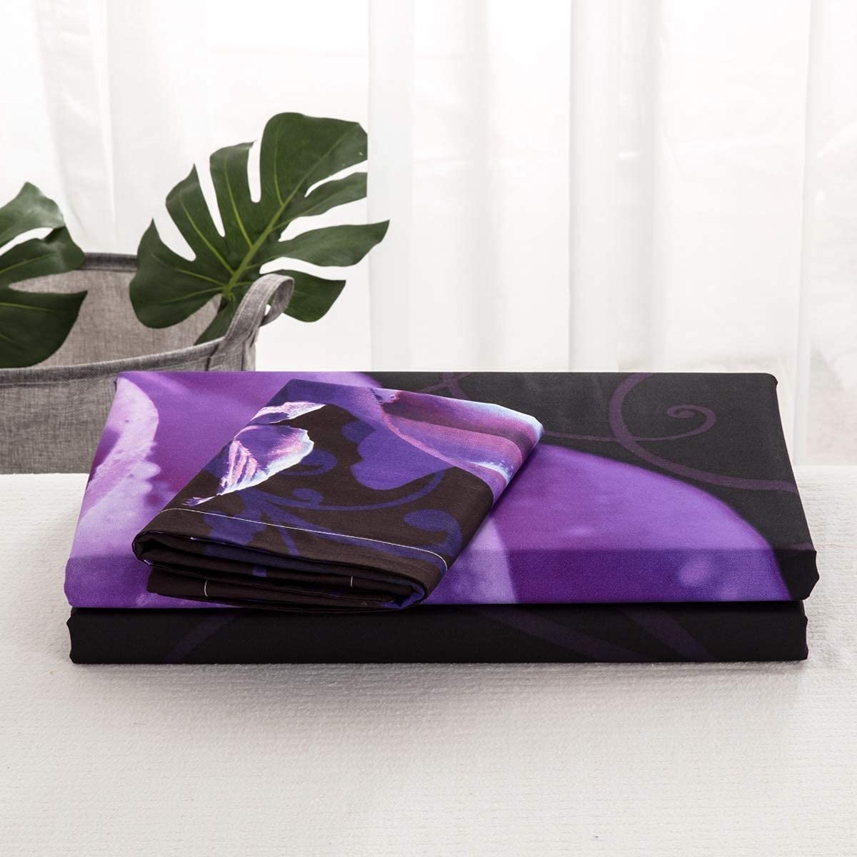 WONGS BEDDING Duvet Cover Set King, 3 Pieces Valentine's Day Bedding Set with 2 Pillowcases, Purple Rose Gifts for Gril Duvet Cover King 90"x104"