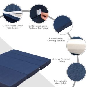 KOMFOTT 4- Inch Tri Folding Mattress Queen Size, Foam Mattress with Removable & Washable Cover, Trifold Guest Bed Foam Mattress Sofa Bed Sleeper