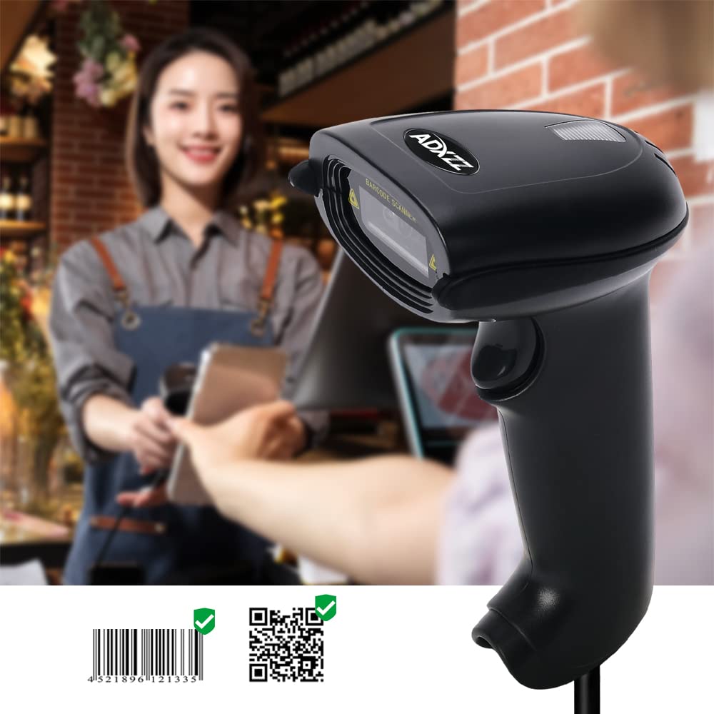 Handheld USB Barcode Scanner Wired,QR Code Scanner with USB Cable,Read 1D,2D,Data,Matrix, PDF417,Maxicode,Screen Scanning Fast and Precise for Mobile Payment,Supermarket, Retail Store, etc,Black