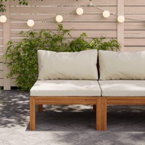 vidaXL Solid Acacia Wood Sectional Middle Sofa with Cream White Cushions for Outdoor Patio Lounge Configuration