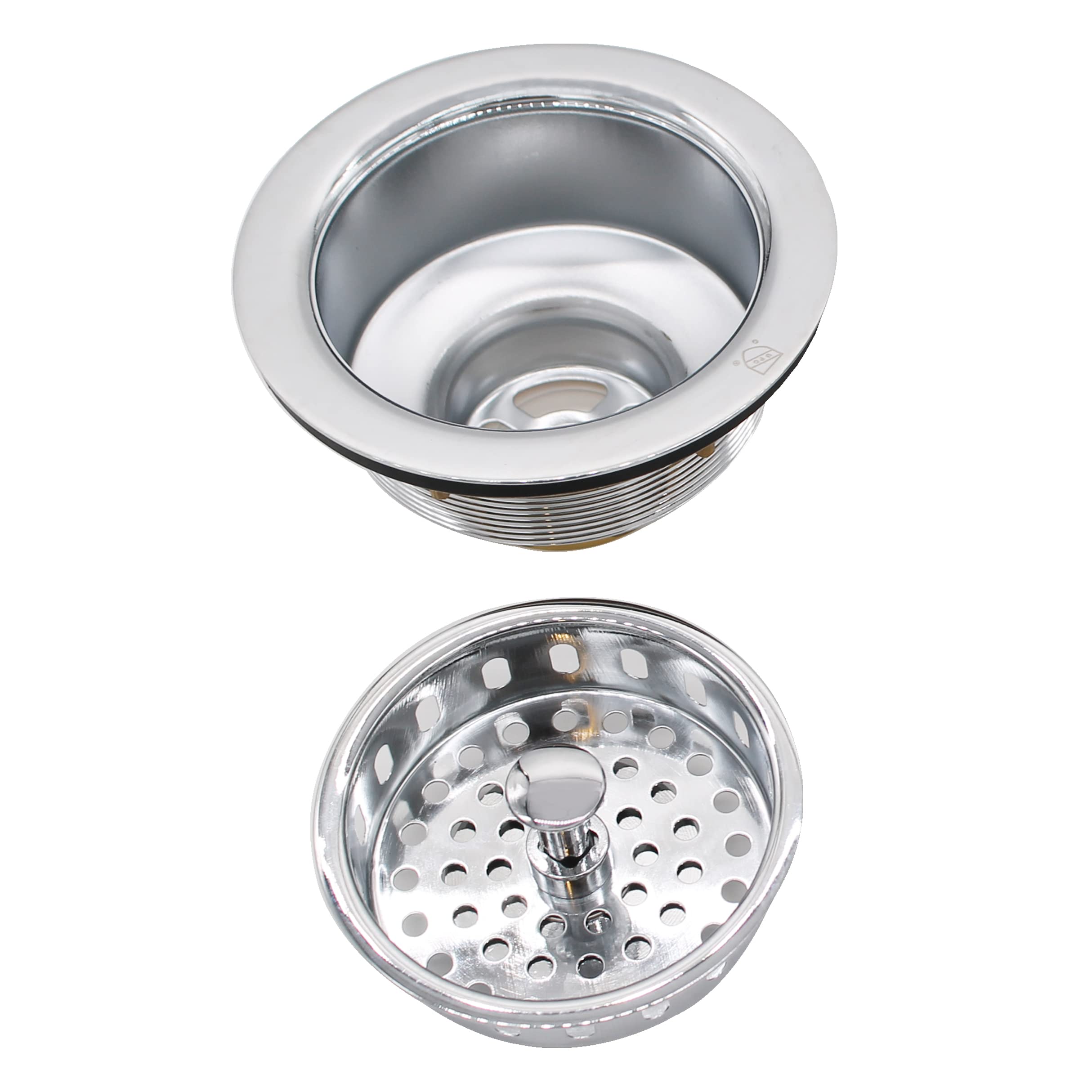 Westbrass CO2196-26 Combo Pack 3-1/2" Post Style Large Kitchen Sink Basket Strainer and Extra-Deep Collar Kitchen Sink Waste Disposal Flange with Stopper, Polished Chrome