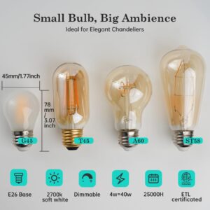 Vintage LED Edison Short Bulb 40W Dimmable E26 Small Globe 2700K Soft white Frosted 40 Watt Warm Standard Medium Base G45 LightBulbs Ideal for Home Lighting Fixtures create Cozy Ambiance in Bedrooms