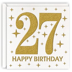 magjuche gold 27th birthday card, laser cut glitter woman man age 27 gift for daughter, sister