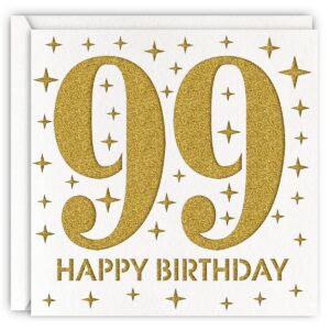 magjuche gold 99th birthday card, laser cut glitter woman man age 99 gift for mother, grandmother, father